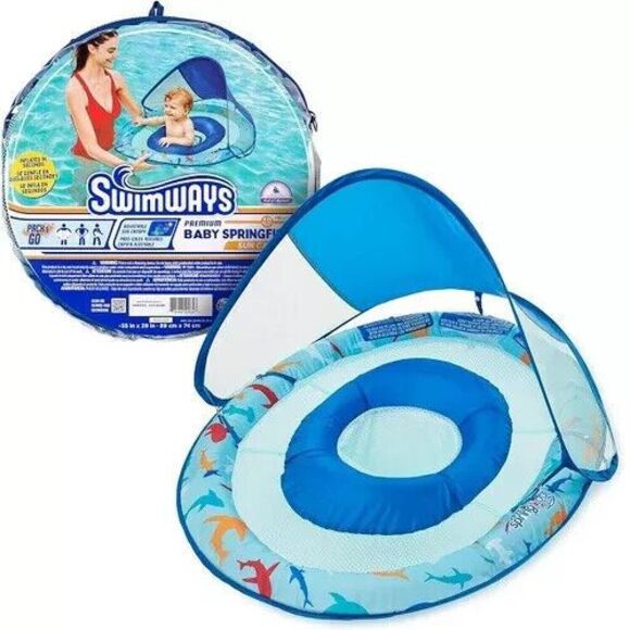 SwimWays Baby Spring Pool Float with Canopy - Shark NIB - Picture 1 of 2